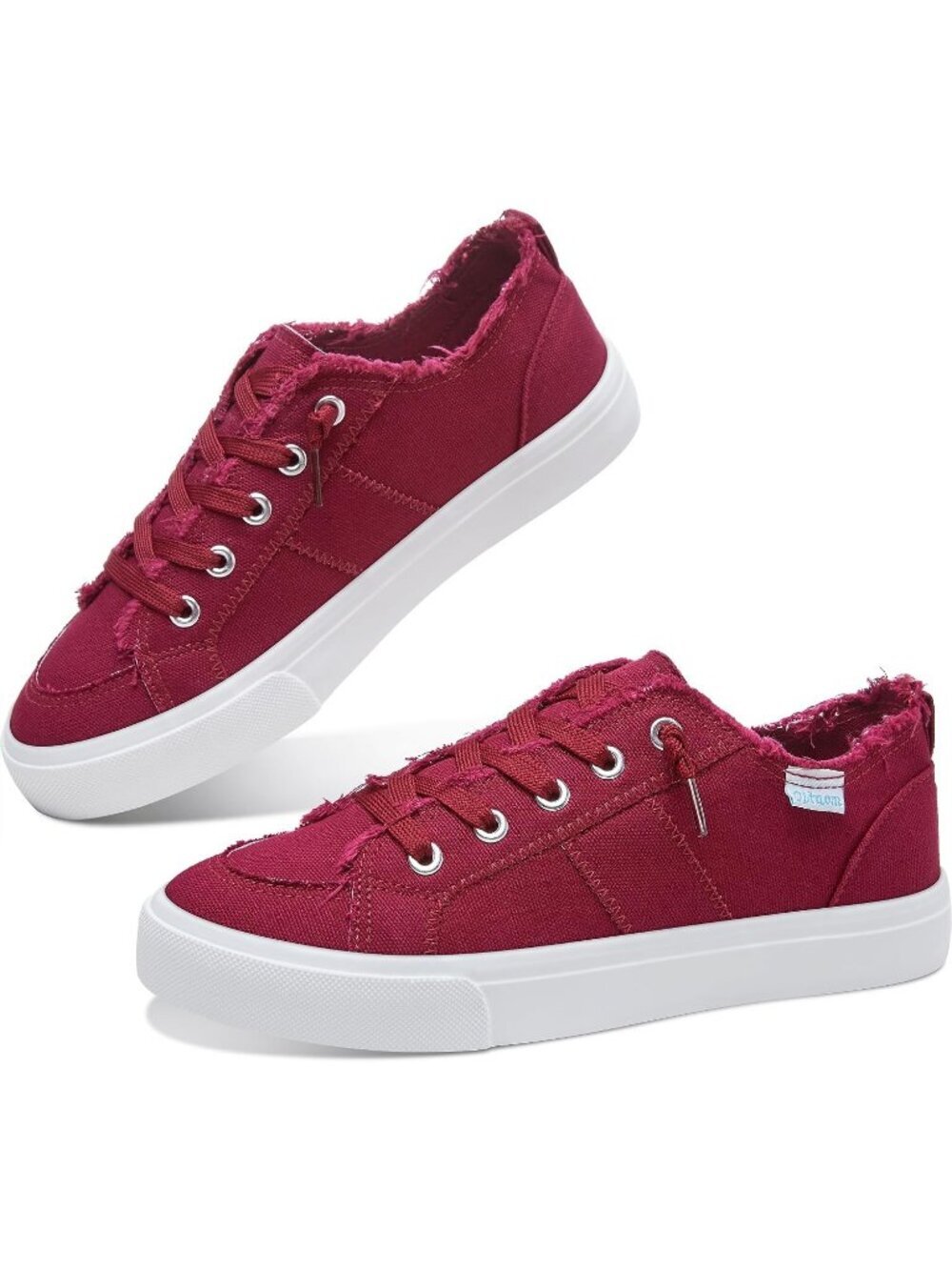 Women's Wine Red Rubber Sole Comfortable Canvas Fashion Slip on Walking Sneakers